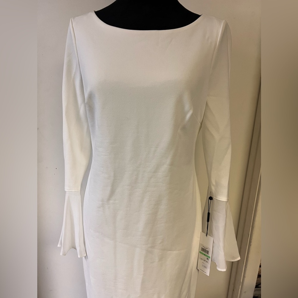 Calvin Klein sheath chiffon bell sleeves dress women’s size 8 cream color nwt